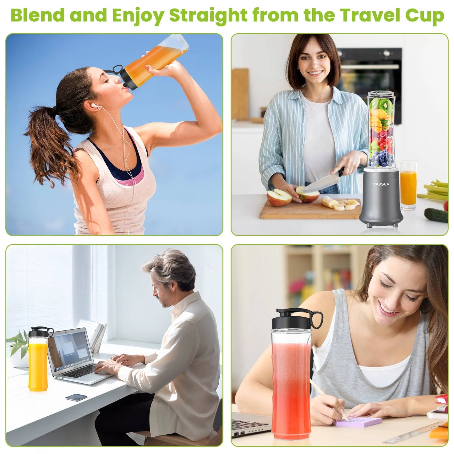 VAVSEA Personal Blender - Effortless Smoothies On-the-Go with BPA-Free Travel Cup & Lid