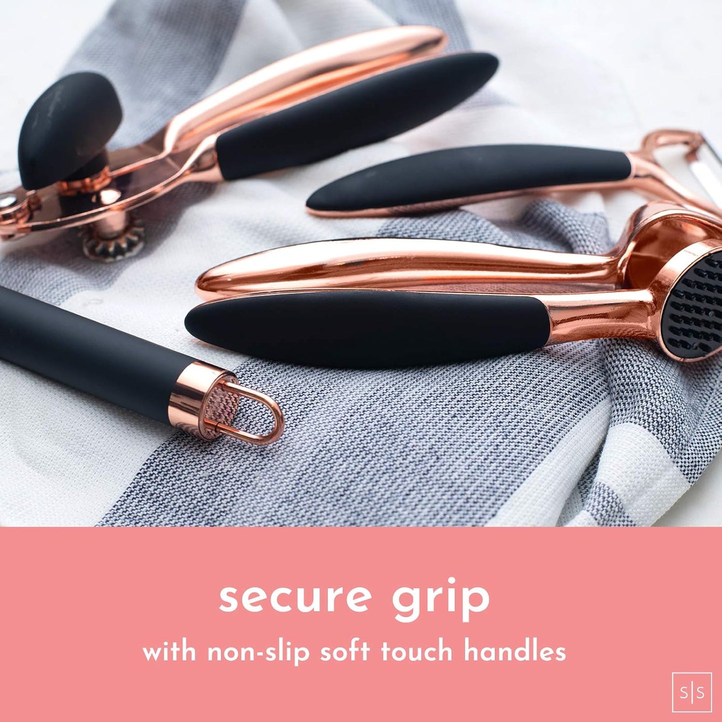 Luxe 8PC Black and Copper Cooking Tools and Utensils: Copper Kitchen Gadgets and Accessories with Anti-Slip Handles