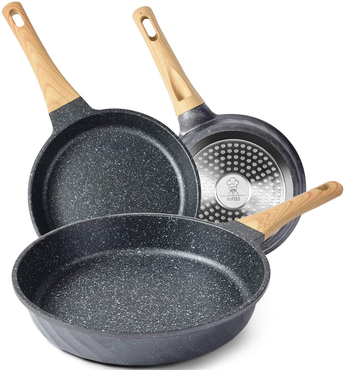 Essential Nonstick Frying Pan Set - Versatile Granite Skillets for Effortless Cooking (8", 9.5", & 11") - Perfect Holiday Gift for Home Chefs