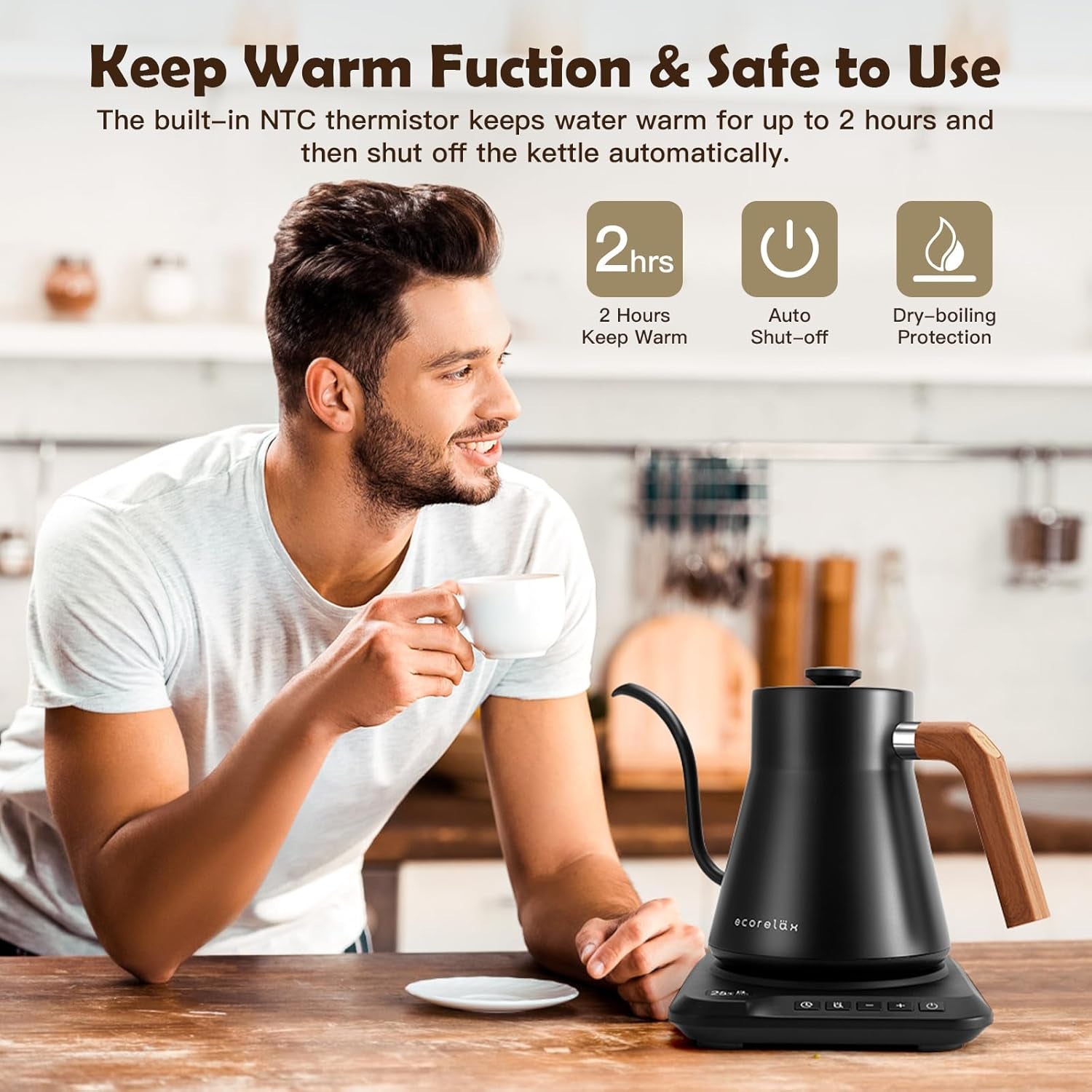 Experience the Perfect Brew with Our Gooseneck Electric Kettle - Precision Temperature Control for Coffee, Tea, and More! 1200W Fast Heating, 1L Capacity in Sleek Black Stainless Steel