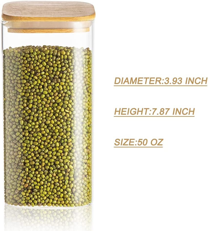 Stylish 50 Oz Glass Canisters with Airtight Bamboo Lids - 3 Pack for Fresh Food Storage and Kitchen Organization