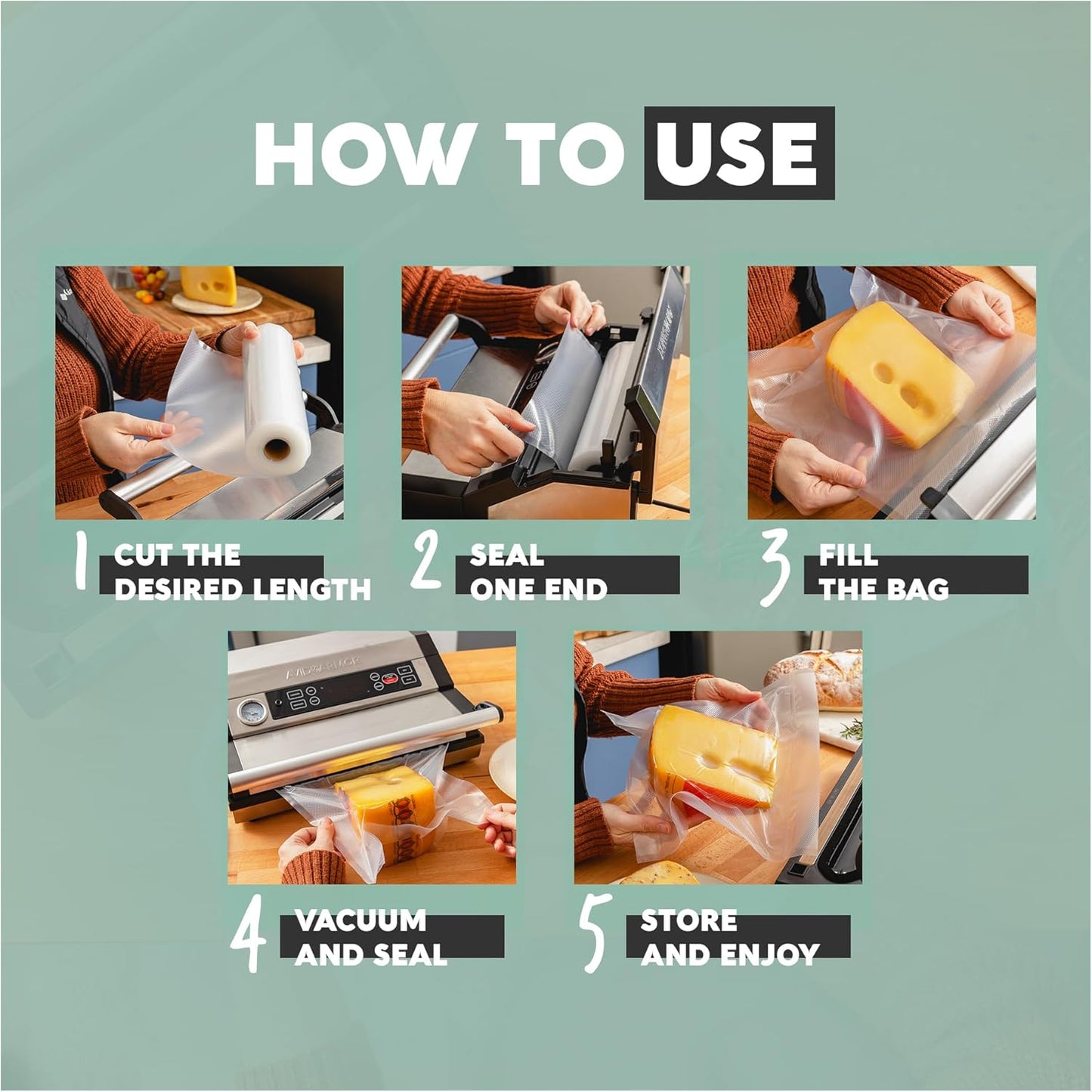 Premium Vacuum Seal Rolls - 8" x 50' Non-BPA Food Storage Bags for Freshness & Versatility - Pack of 2