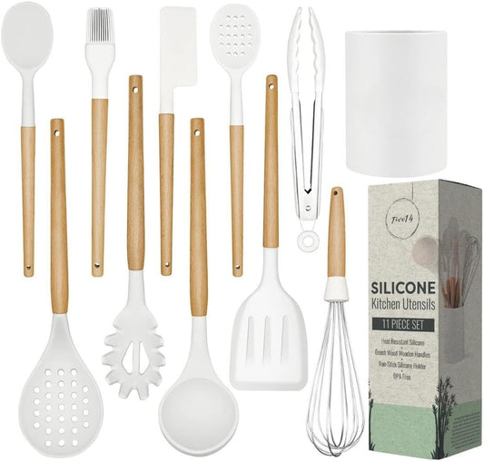Ultimate Silicone Kitchen Utensils Set - Heat-Resistant, Non-Stick & BPA-Free Cooking Essentials with Stylish Beechwood Handles