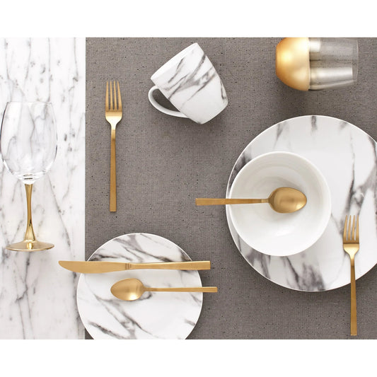 16 - Piece Coupe Dinnerware Set, White, Marble