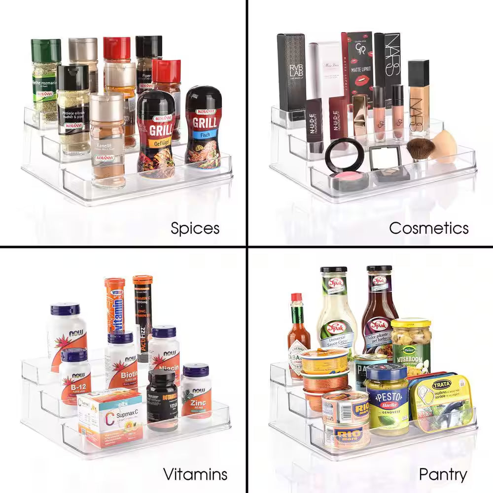 Ultimate Clear Condiment Organizer Set: 3-Tier Spice Racks & Lazy Susan for Effortless Kitchen Organization