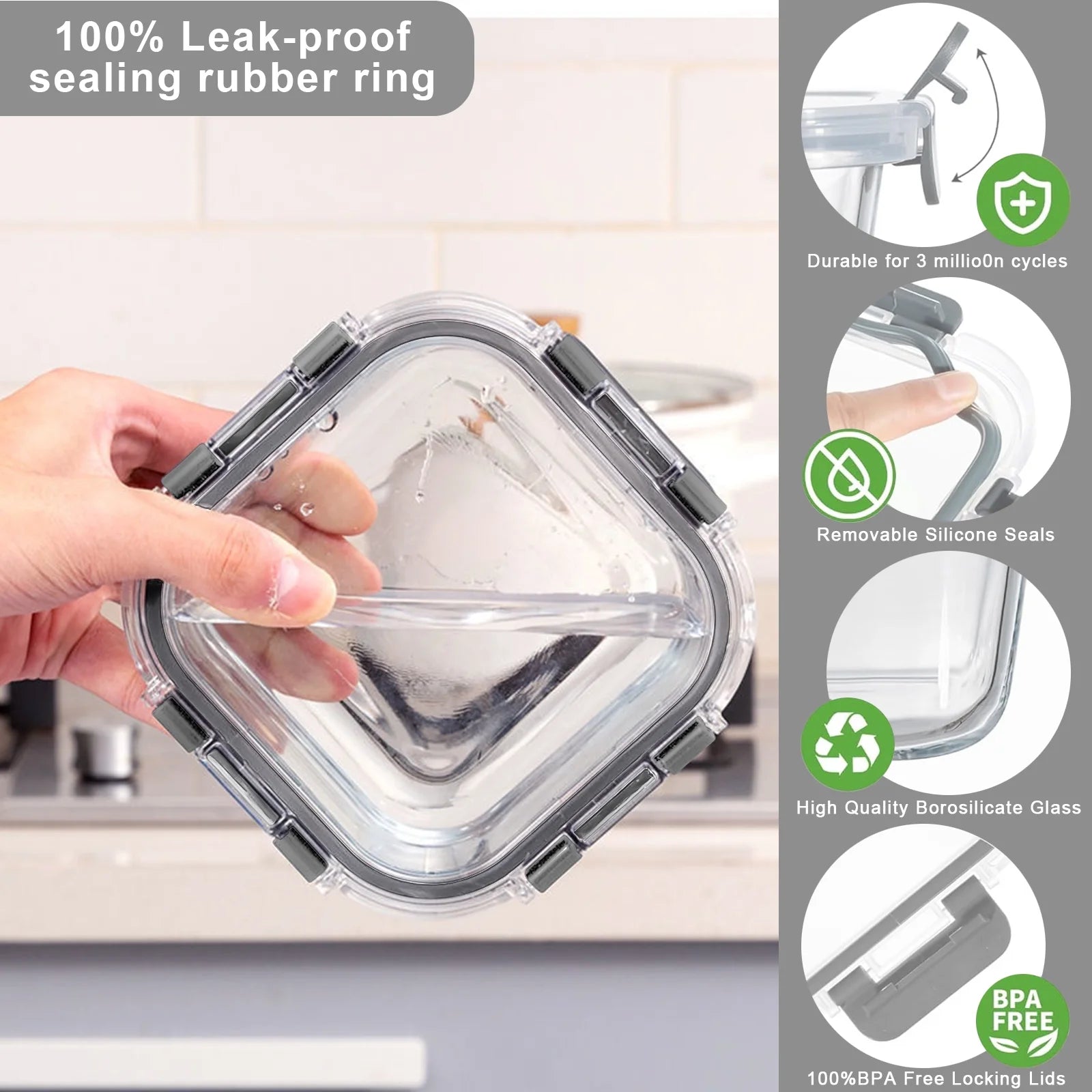 24 Pcs Versatile Glass Storage Containers with Airtight Lids for Effortless Kitchen Organization (12 Pcs Grey)