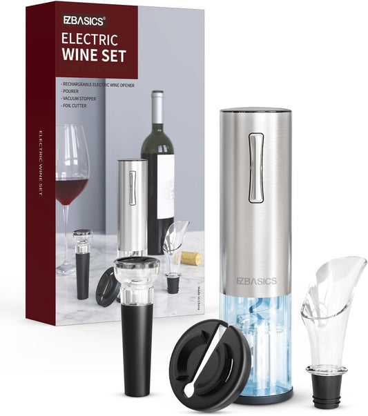 Effortless Wine Enjoyment: Electric Wine Opener Set with Foil Cutter, Vacuum Stopper & Aerator for the Ultimate Wine Experience