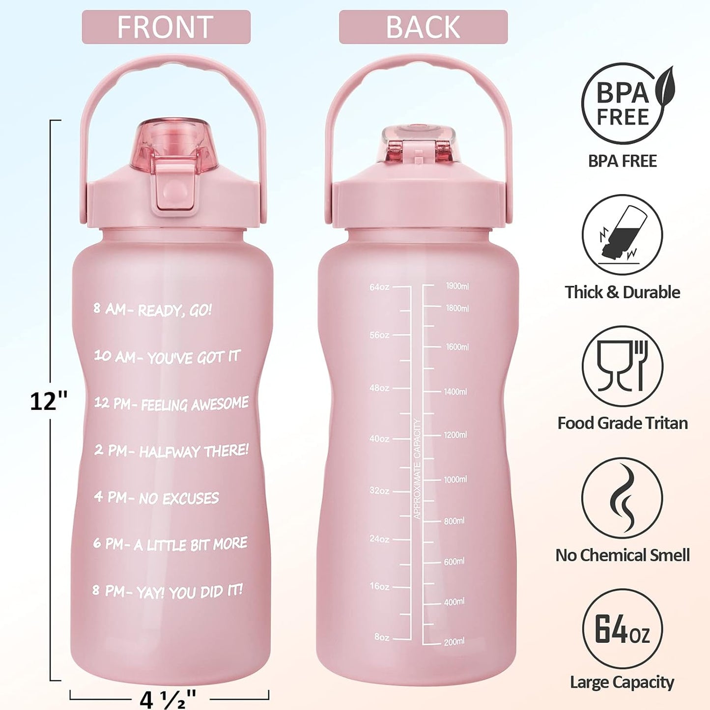 Stay Hydrated in Style: 64 OZ Half Gallon Water Bottle with Insulated Sleeve, Straw & Time Markers for Active Lifestyles