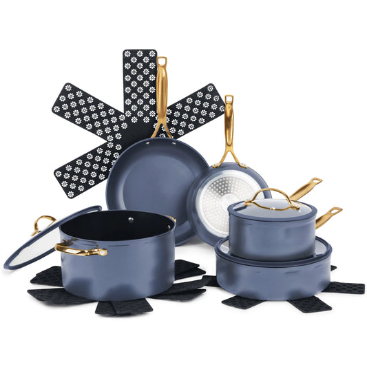 Transform Your Cooking Experience with the Thyme & Table 12-Piece Non-Stick Cookware Set in Elegant Blue