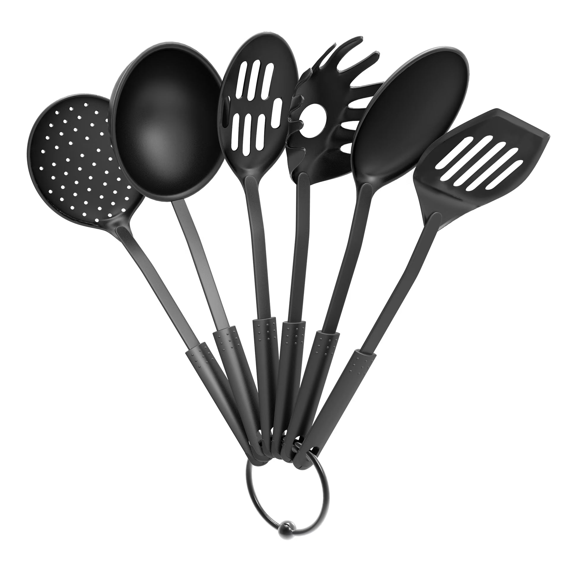 6-Piece Plastic Kitchen Utensil Set – Nonstick-Safe Tools, Black