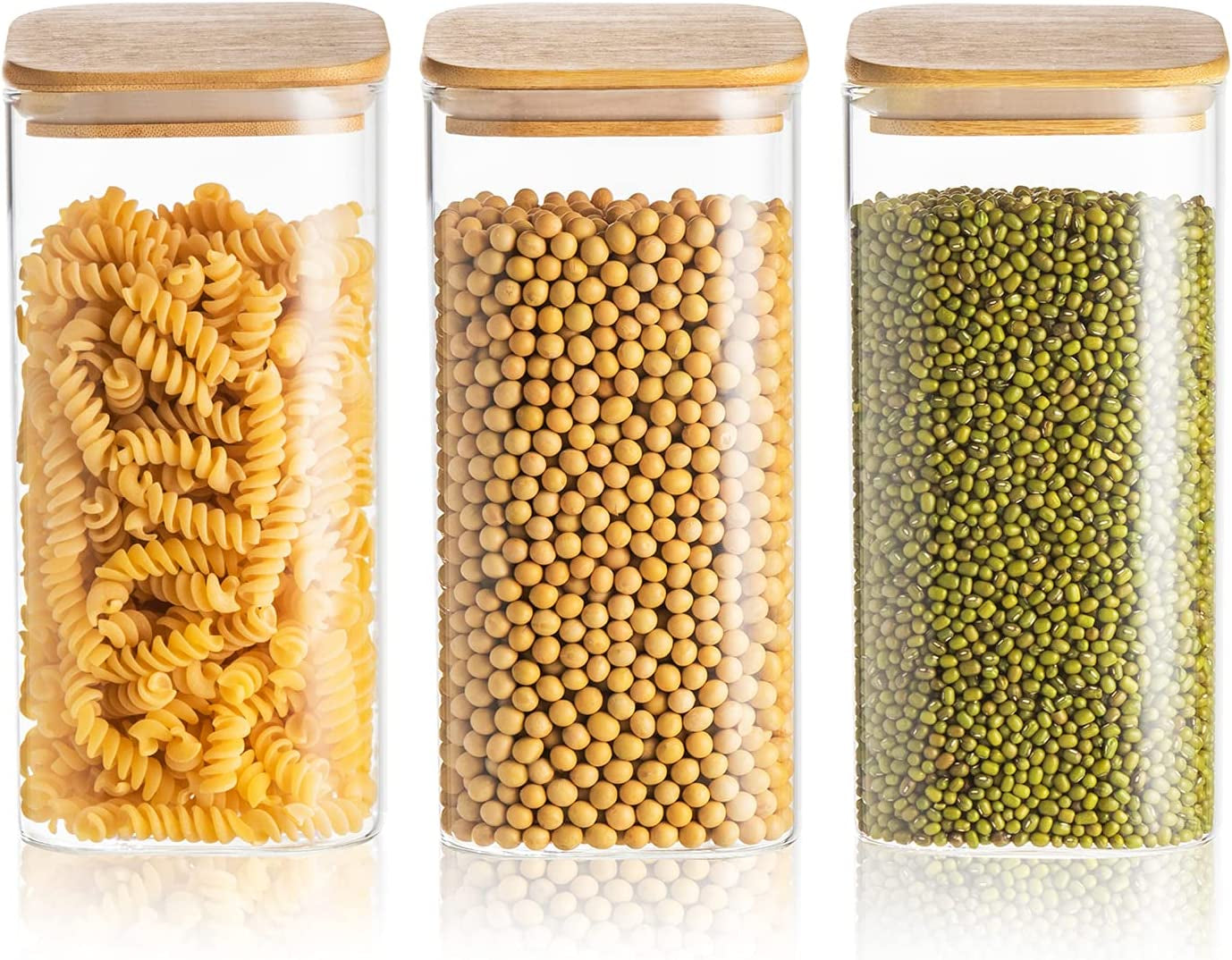 Stylish 50 Oz Glass Canisters with Airtight Bamboo Lids - 3 Pack for Fresh Food Storage and Kitchen Organization