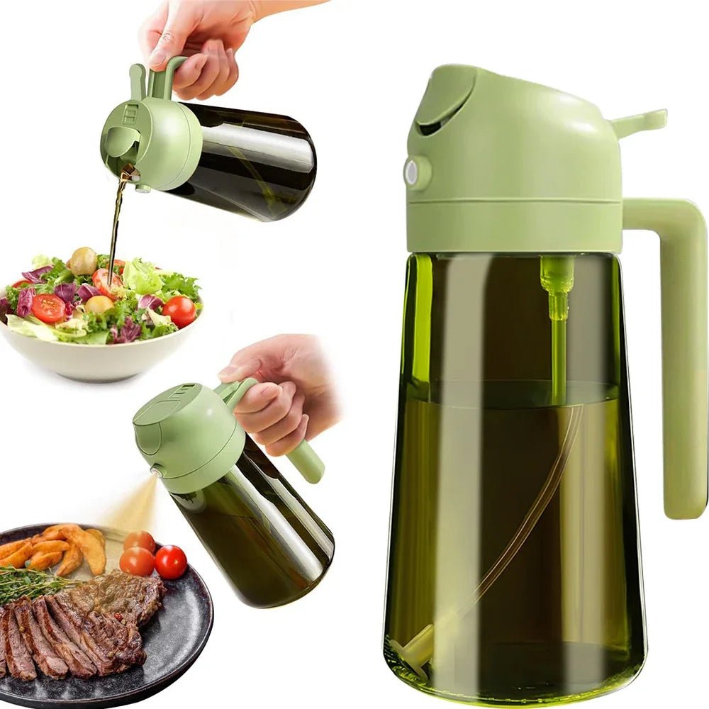 Cooking 2 in 1 Olive Oil Dispenser Bottle for Kitchen Dark Green Glass Oil Bottle