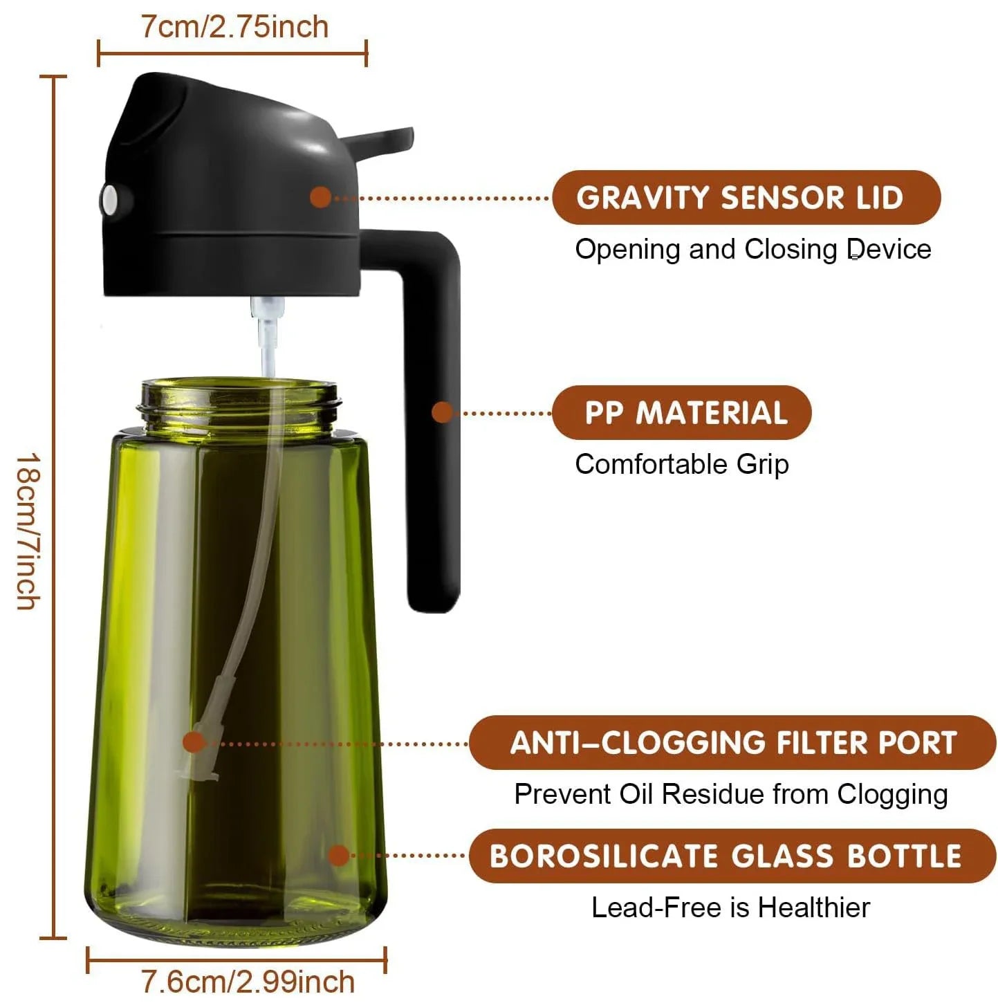 Cooking 2 in 1 Olive Oil Dispenser Bottle for Kitchen Dark Green Glass Oil Bottle