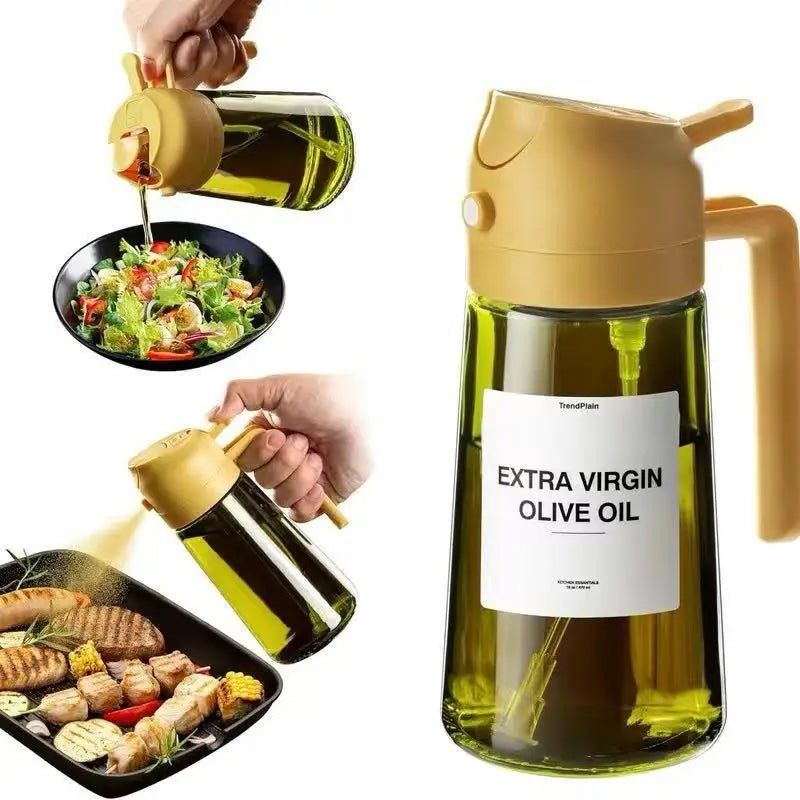2 in 1 Olive Oil Dispenser Bottle for Kitchen Dark Green Glass Oil Bottle - Love Notes from the Kitchen