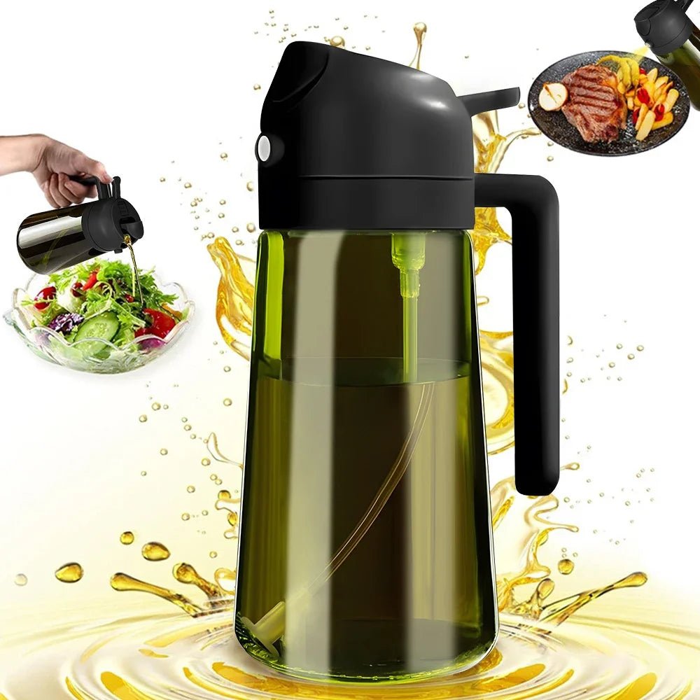 2 in 1 Olive Oil Dispenser Bottle for Kitchen Dark Green Glass Oil Bottle - Love Notes from the Kitchen