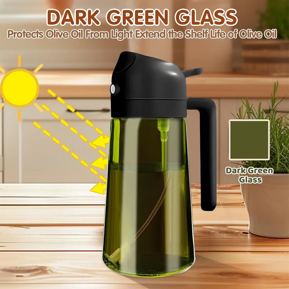 2 in 1 Olive Oil Dispenser Bottle for Kitchen Dark Green Glass Oil Bottle