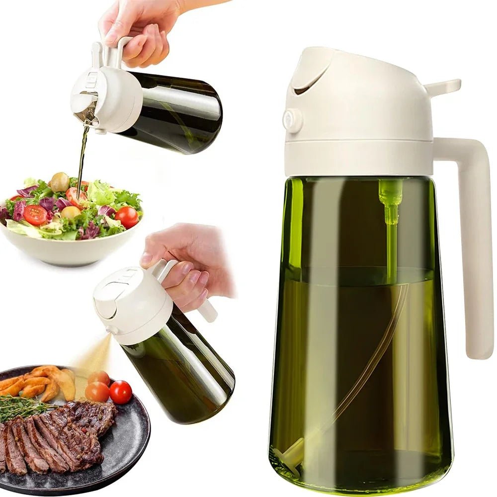 Cooking 2 in 1 Olive Oil Dispenser Bottle for Kitchen Dark Green Glass Oil Bottle