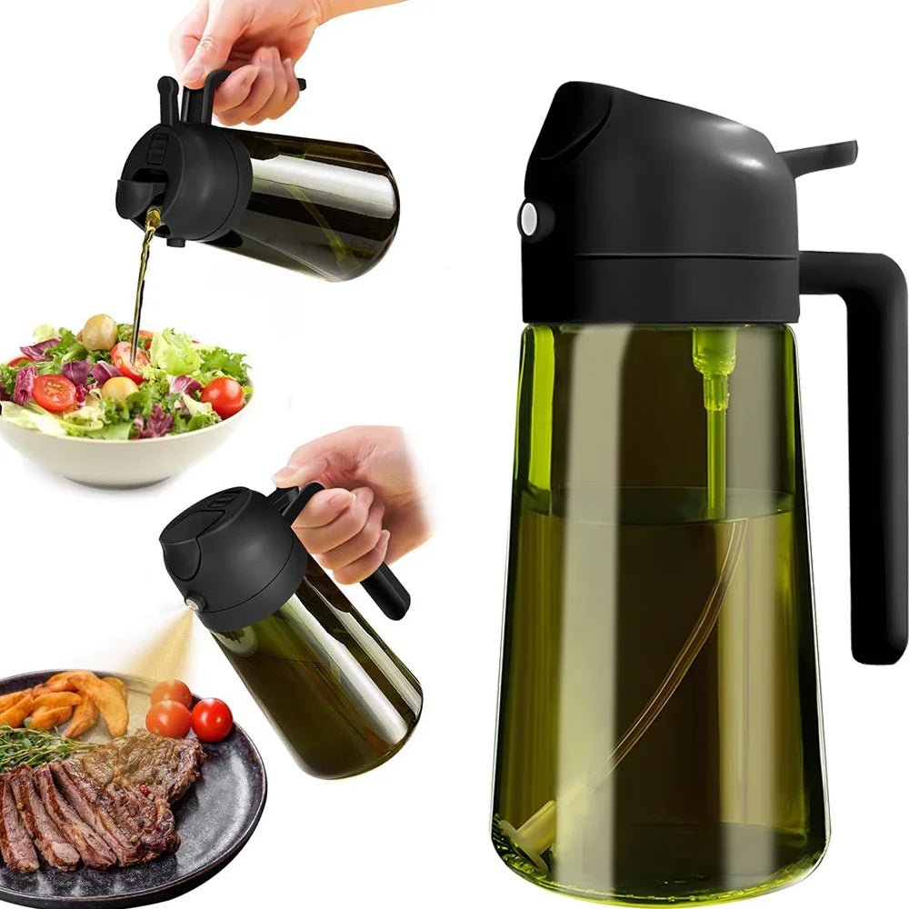 Cooking 2 in 1 Olive Oil Dispenser Bottle for Kitchen Dark Green Glass Oil Bottle
