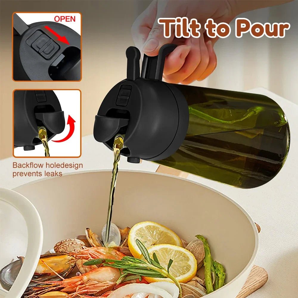 2 in 1 Olive Oil Dispenser Bottle for Kitchen Dark Green Glass Oil Bottle