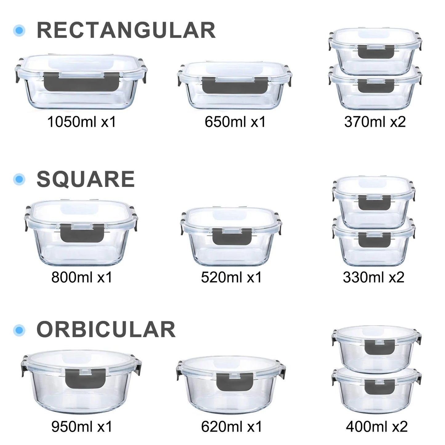 24 Pcs Versatile Glass Storage Containers with Airtight Lids for Effortless Kitchen Organization (12 Pcs Grey)