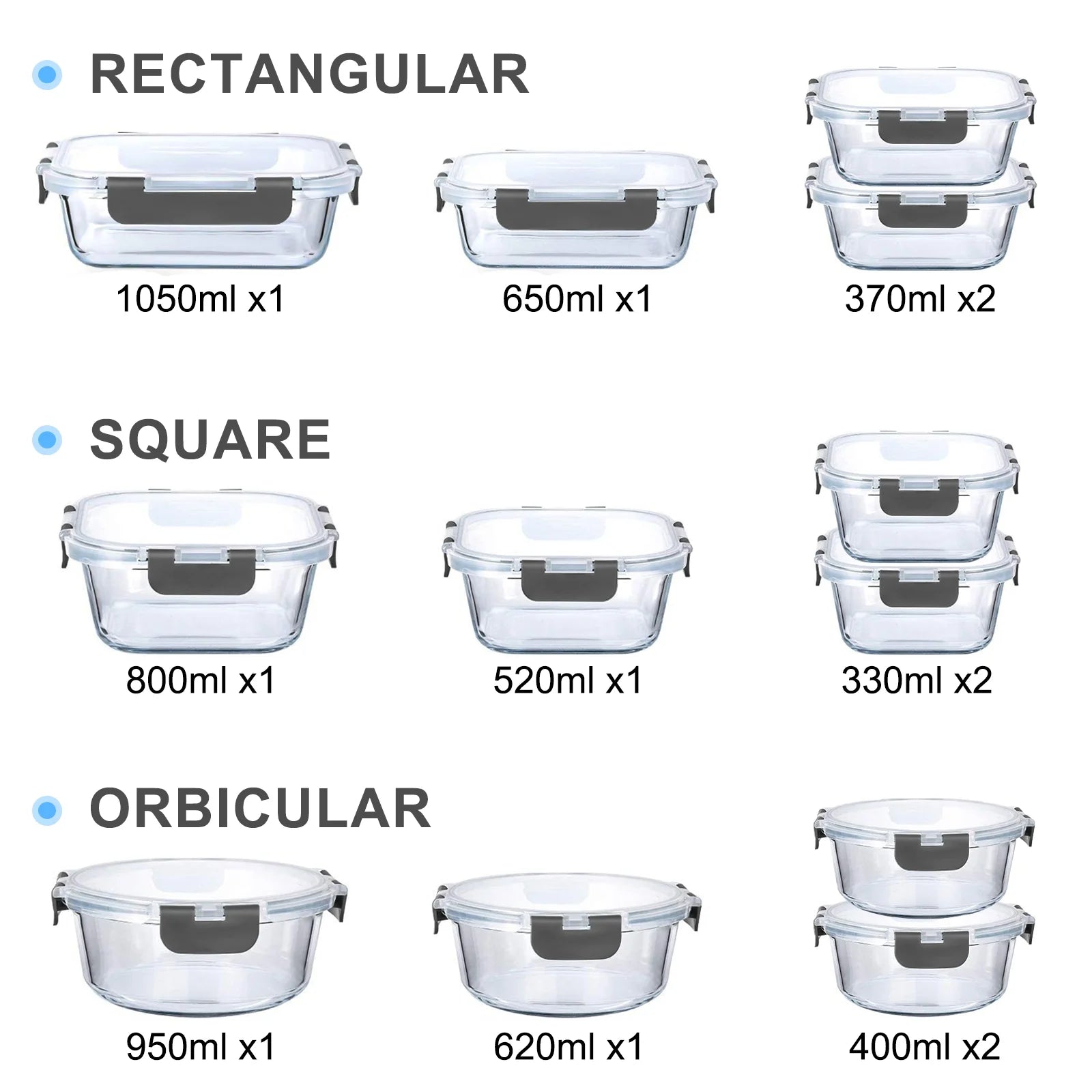24 Pcs Versatile Glass Storage Containers with Airtight Lids for Effortless Kitchen Organization (12 Pcs Grey)