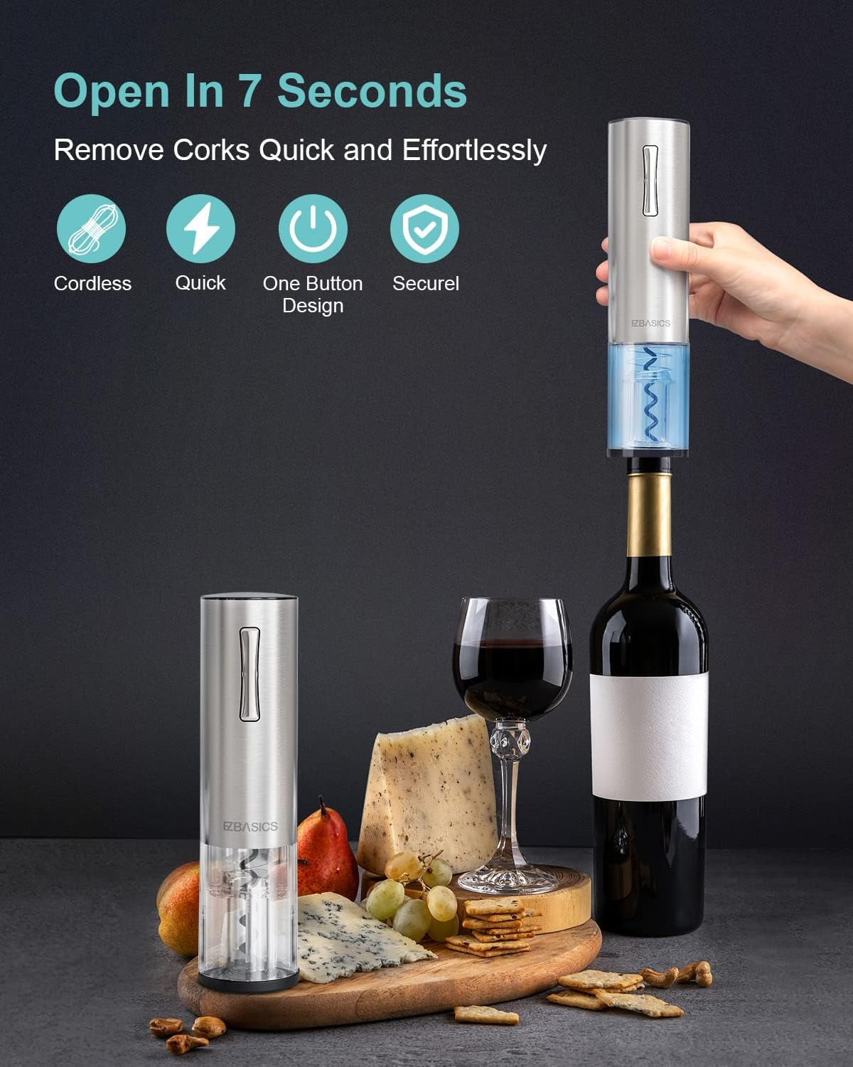 Effortless Wine Enjoyment: Electric Wine Opener Set with Foil Cutter, Vacuum Stopper & Aerator for the Ultimate Wine Experience