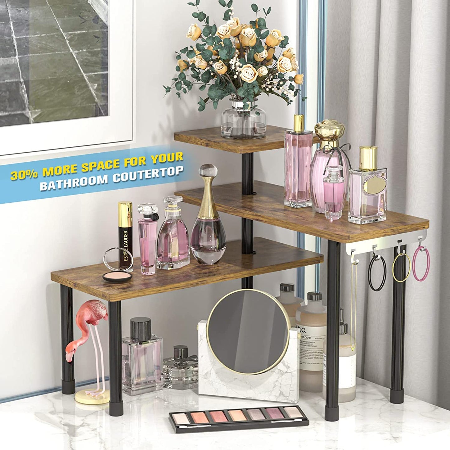 Stylish Rustic 3-Tier Corner Shelf Organizer - Perfect for Kitchen, Bathroom, and More!
