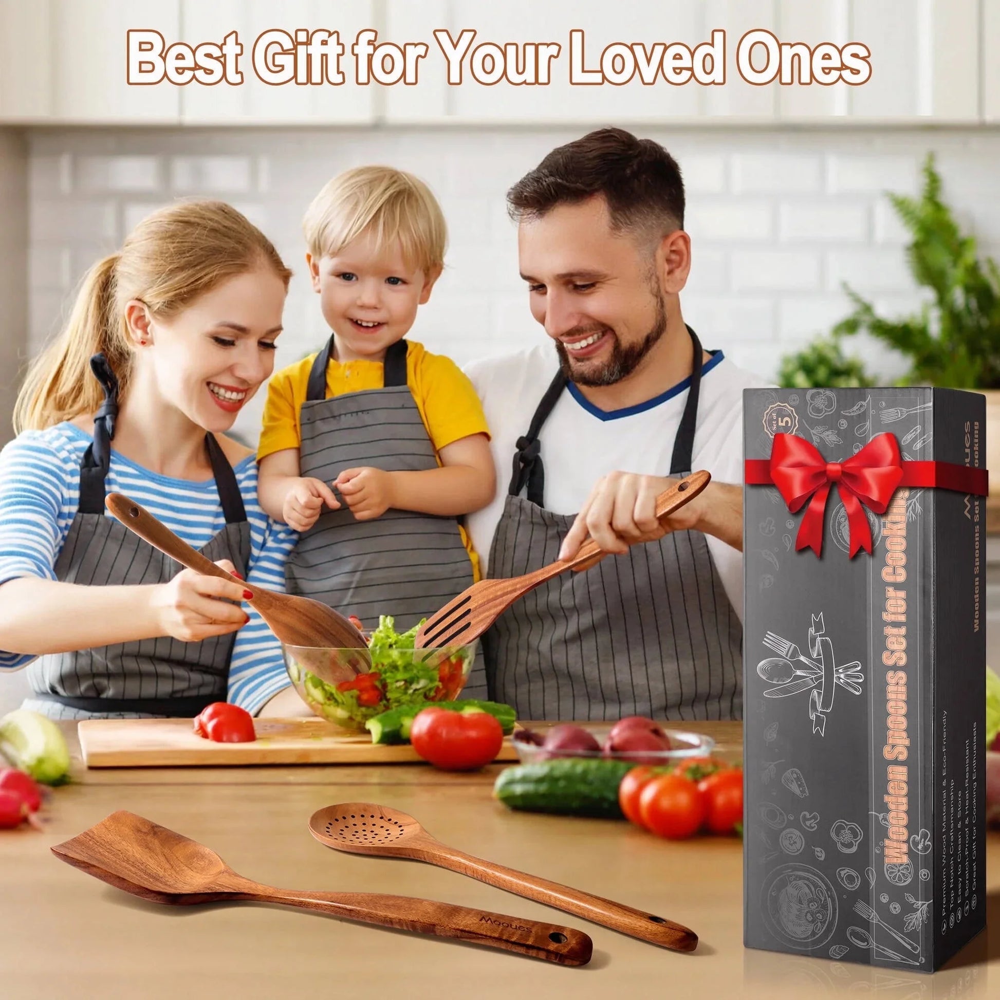 Elevate Your Cooking Experience with the 9-Piece Natural Teak Wooden Utensil Set - Complete with Holder & Spoon Rest for Non-Stick Cookware