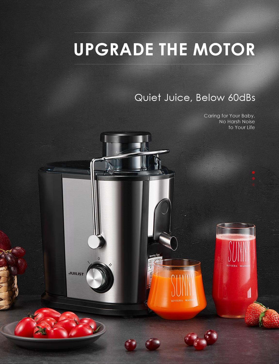 Elevate Your Juice Game with the Juilist 2-Speed Electric Juicer - Powerful 400W, Sleek Silver Design, Perfect for Fresh and Healthy Juices!