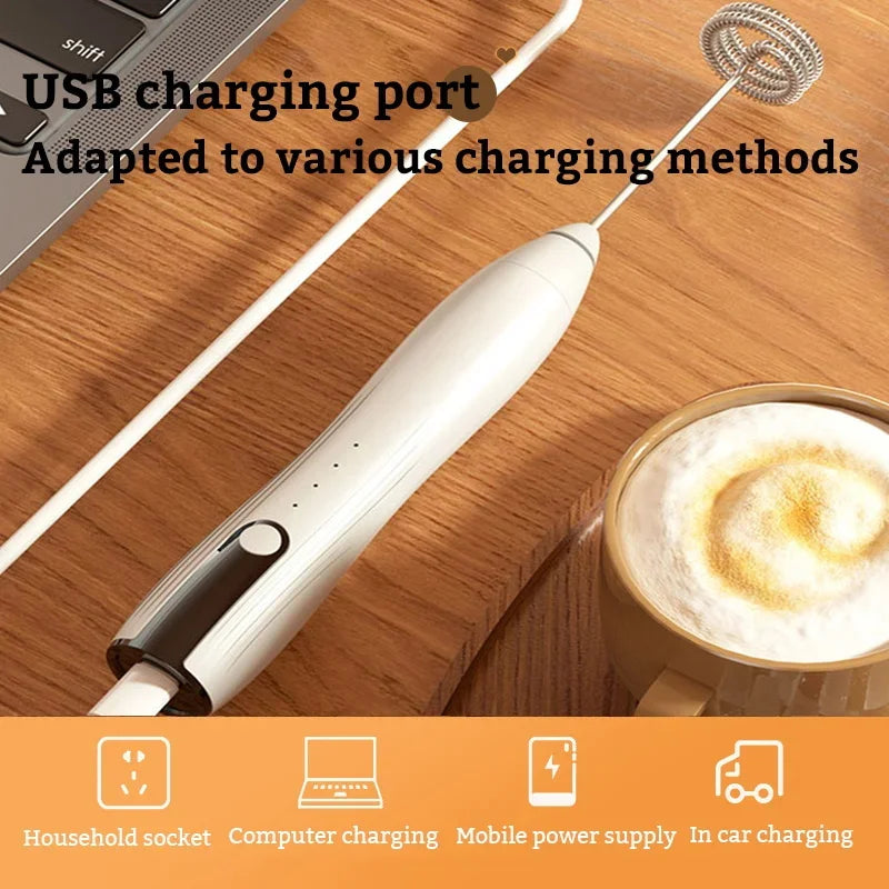 Rechargeable Electric Milk Frother - USB Foam Maker for Coffee, Cream, and Cappuccino with 3 Speed Settings