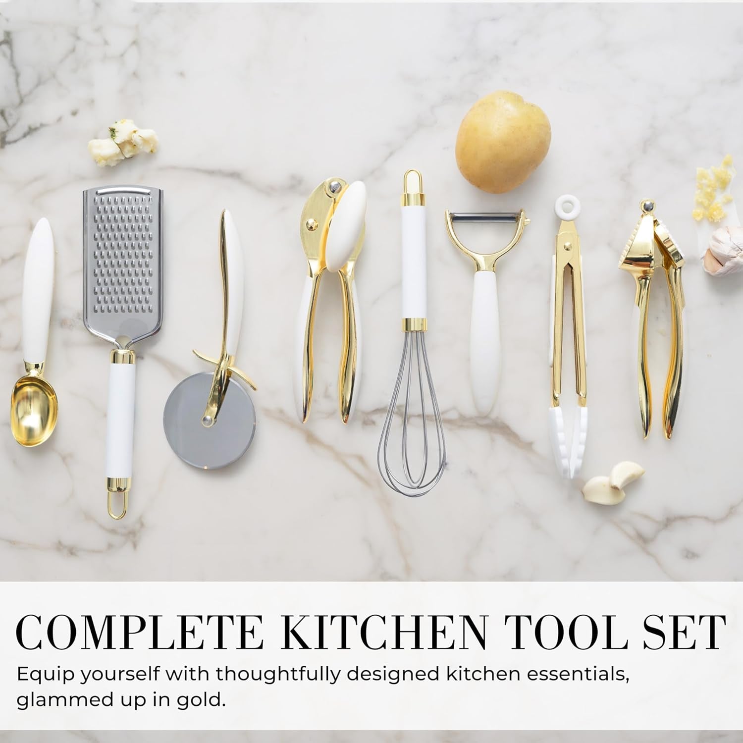 Elevate Your Cooking Experience with Our 16-Piece White and Gold Kitchen Utensils Set – Stylish Silicone Tools with Measuring Cups and Spoons