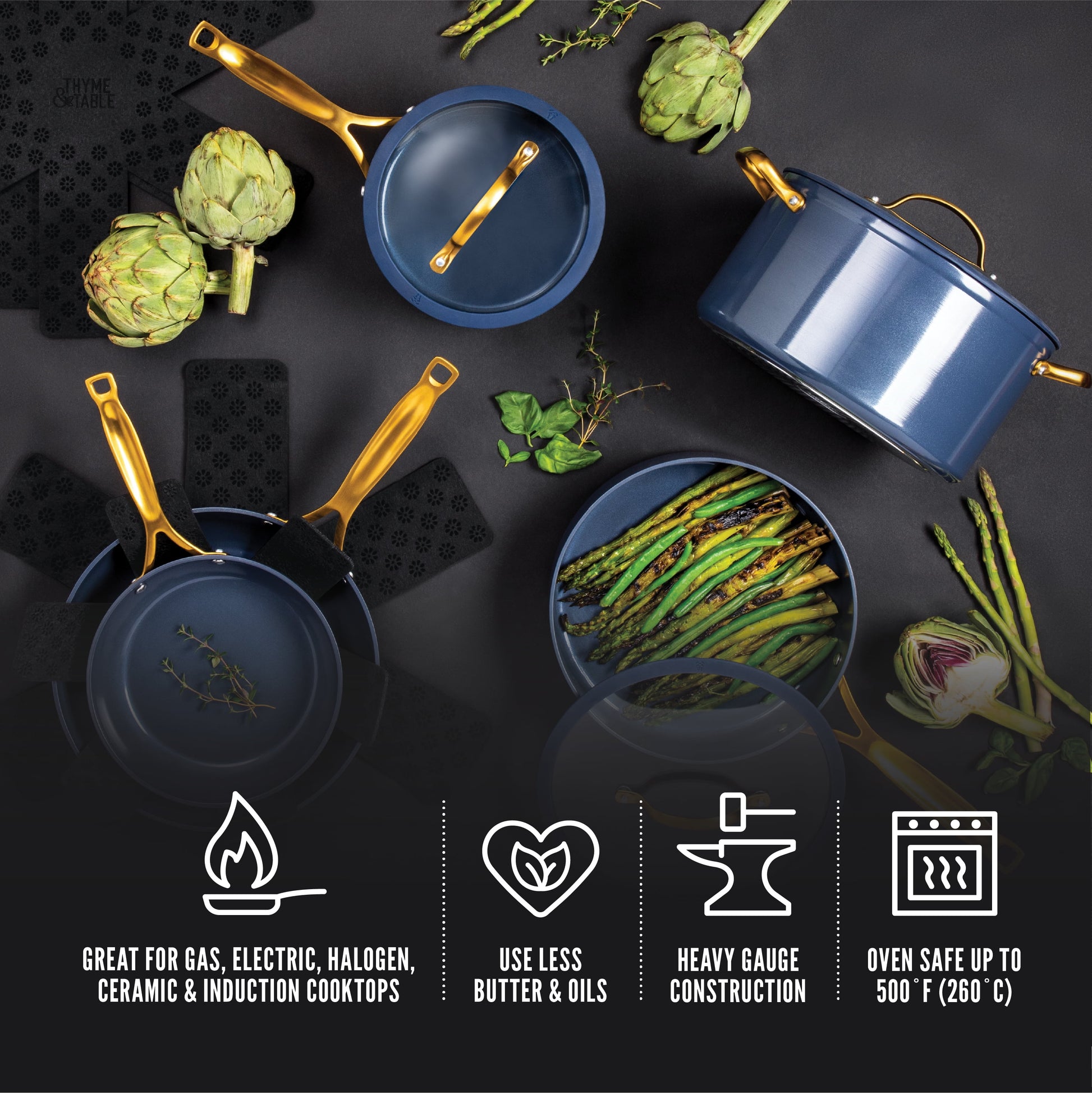 Transform Your Cooking Experience with the Thyme & Table 12-Piece Non-Stick Cookware Set in Elegant Blue