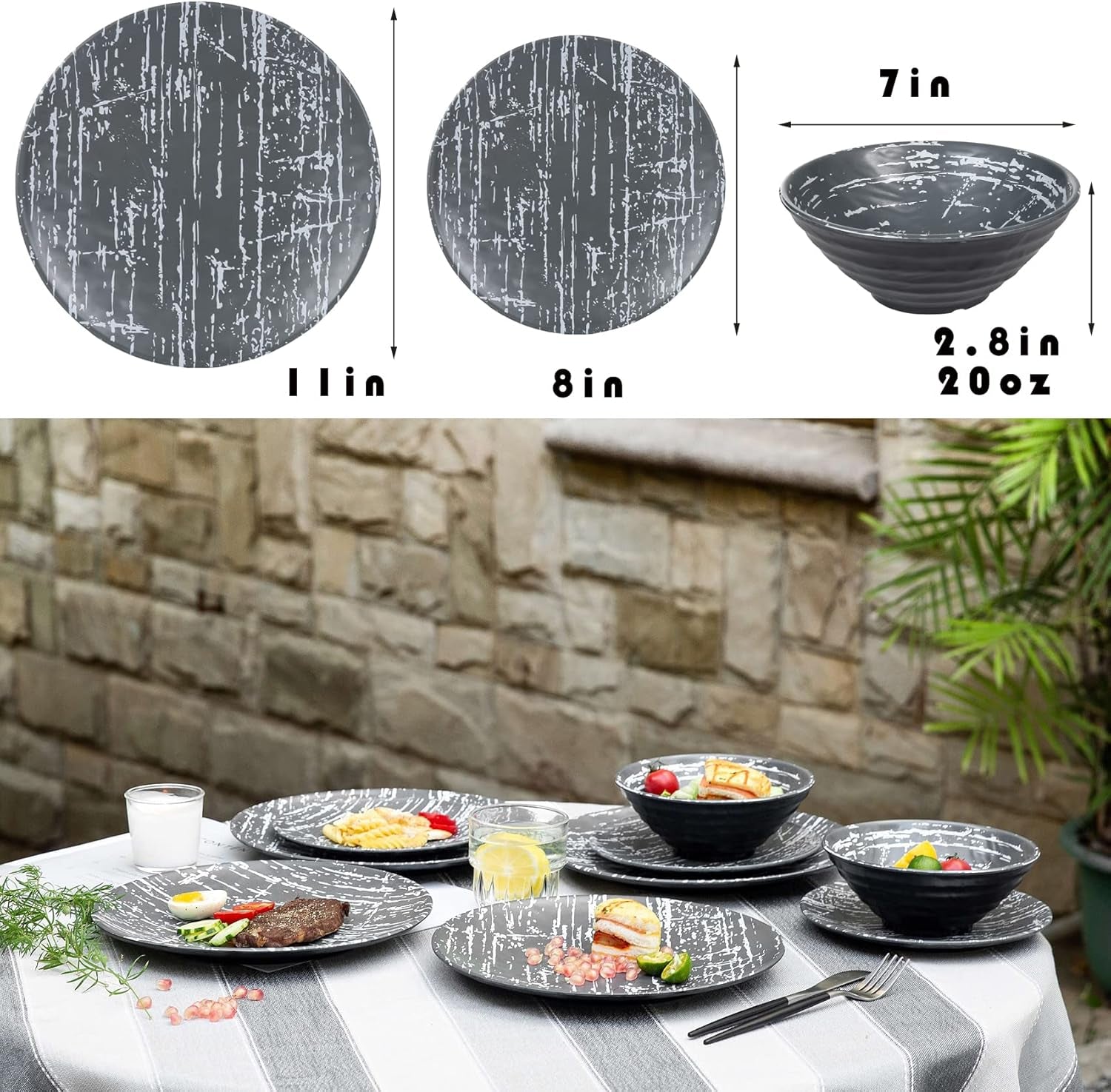 Elegant 12-Piece Melamine Dinnerware Set for 4 - Lightweight and Stylish Plates and Bowls for Every Occasion