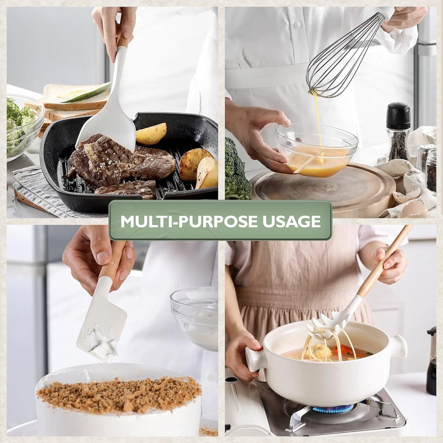 Ultimate Silicone Kitchen Utensils Set - Heat-Resistant, Non-Stick & BPA-Free Cooking Essentials with Stylish Beechwood Handles