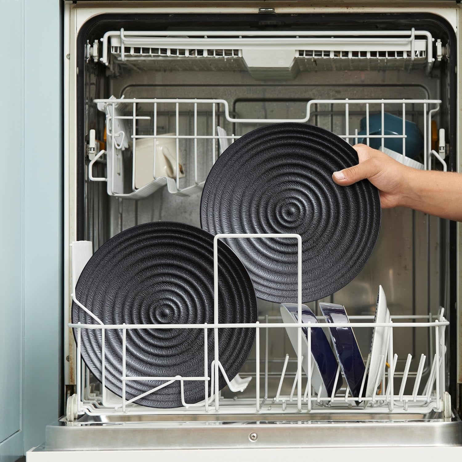 Melamine Dinnerware Sets for 4, 12Pcs Plates and Bowls Sets with Modern Style, Lightweight and Unbreakable Dish Set for Camping, RV and BBQ, Dishwasher Safe, BPA Free(Black)