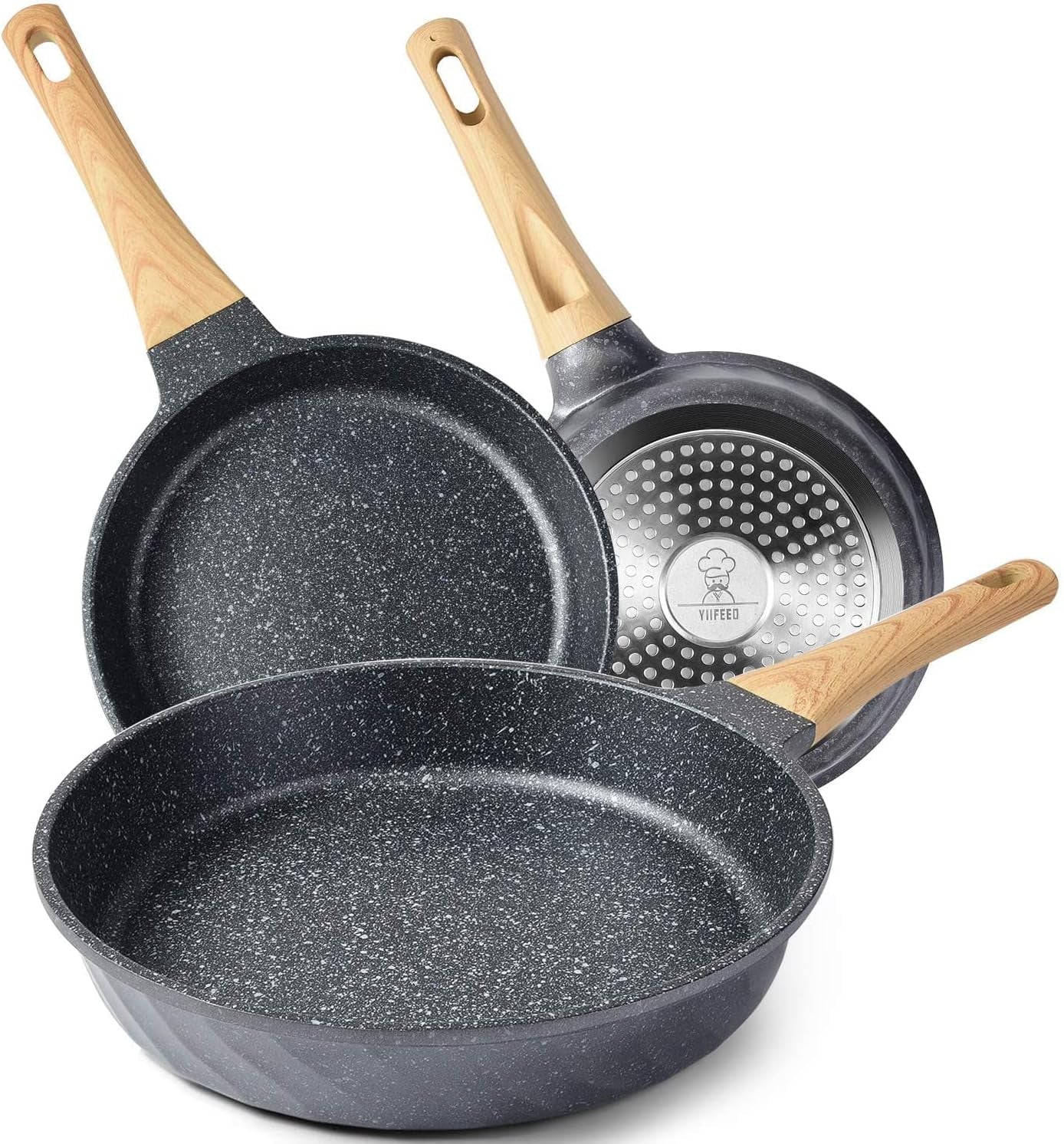 Essential Nonstick Frying Pan Set - Versatile Granite Skillets for Effortless Cooking (8", 9.5", & 11") - Perfect Holiday Gift for Home Chefs