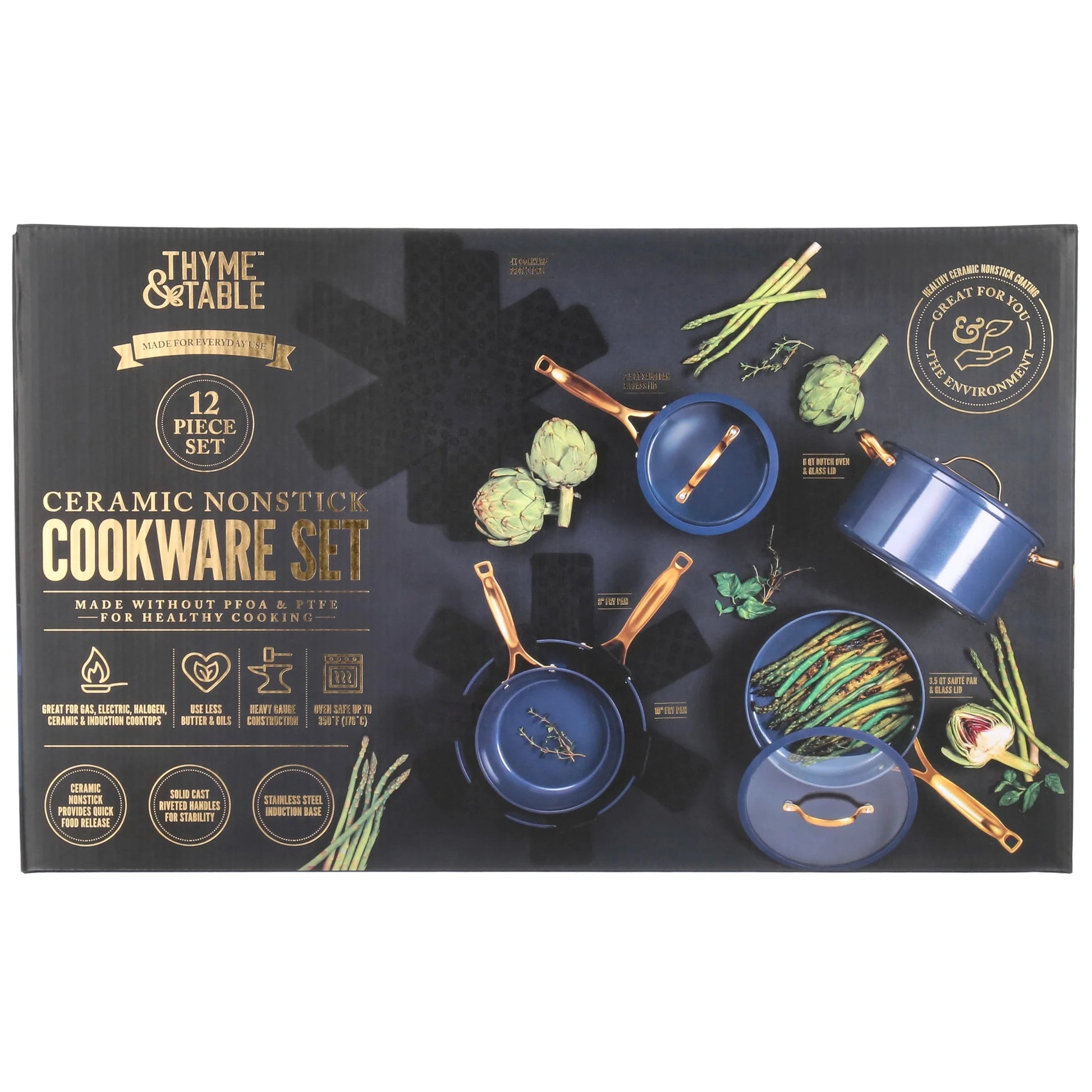 Transform Your Cooking Experience with the Thyme & Table 12-Piece Non-Stick Cookware Set in Elegant Blue