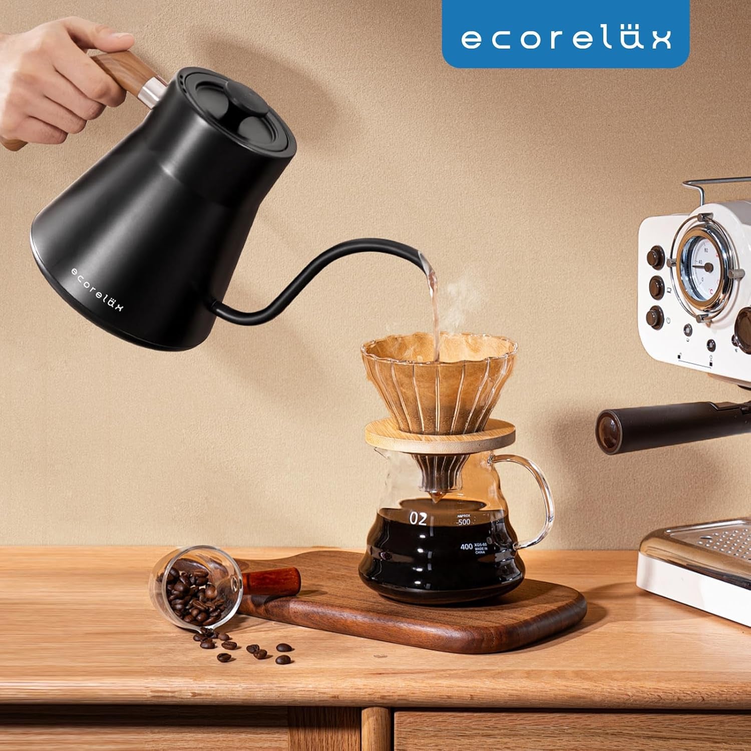 Experience the Perfect Brew with Our Gooseneck Electric Kettle - Precision Temperature Control for Coffee, Tea, and More! 1200W Fast Heating, 1L Capacity in Sleek Black Stainless Steel