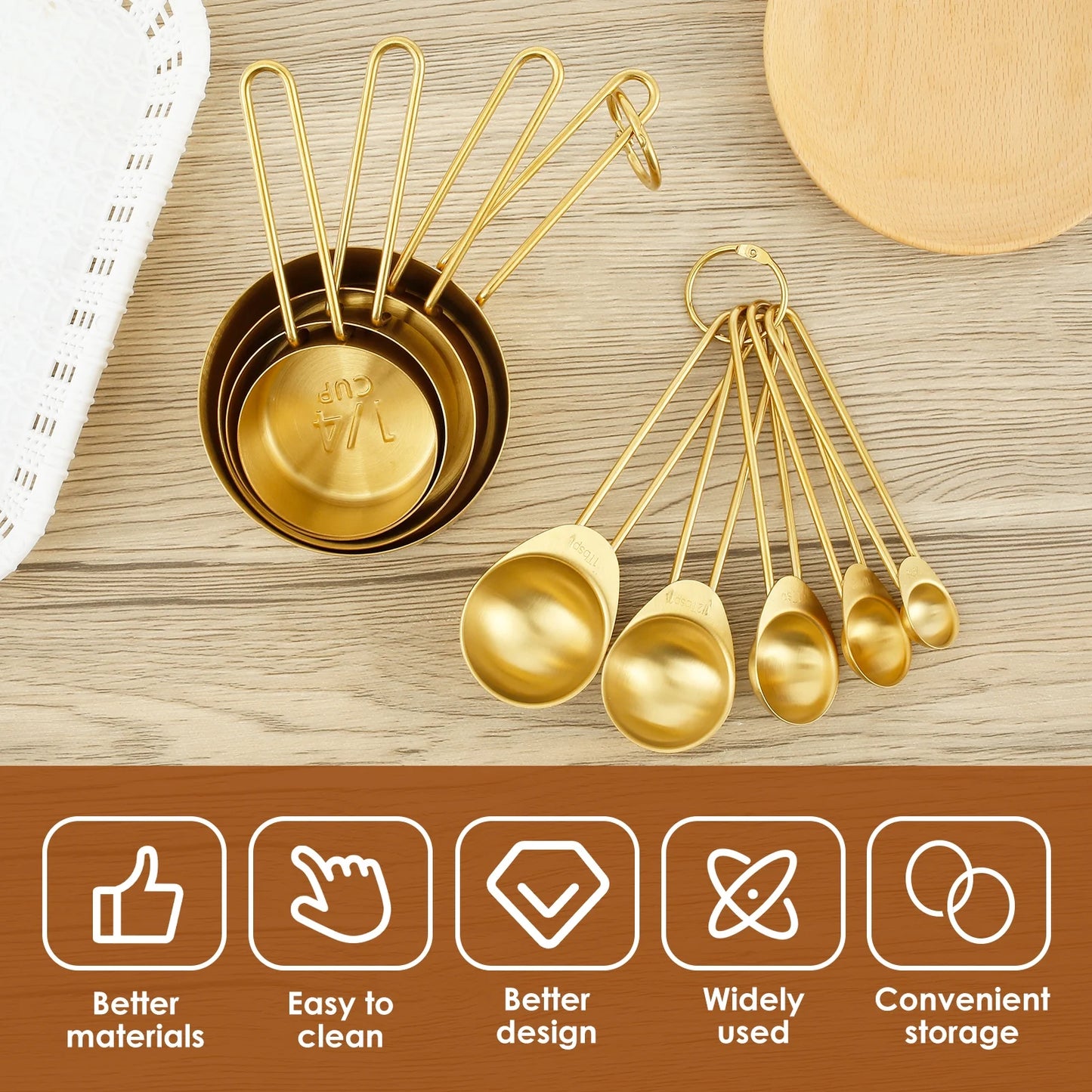 Stainless Steel Measuring Cups & Spoons Set, Cups and Spoons,Kitchen Gadgets for Cooking & Baking (9)