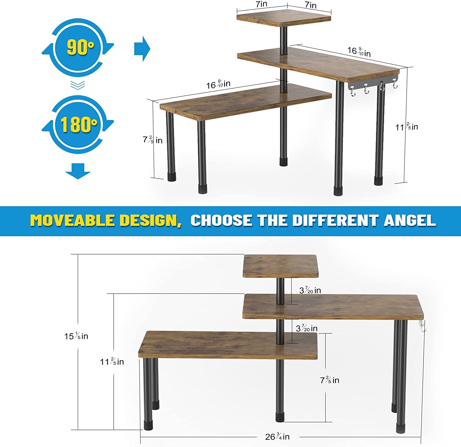 Stylish Rustic 3-Tier Corner Shelf Organizer - Perfect for Kitchen, Bathroom, and More!