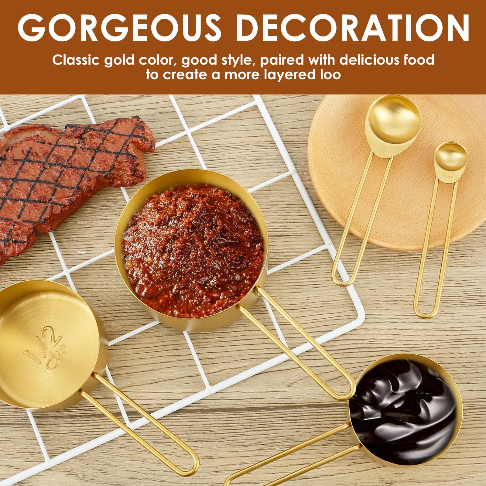 Stainless Steel Measuring Cups & Spoons Set, Cups and Spoons,Kitchen Gadgets for Cooking & Baking (9)