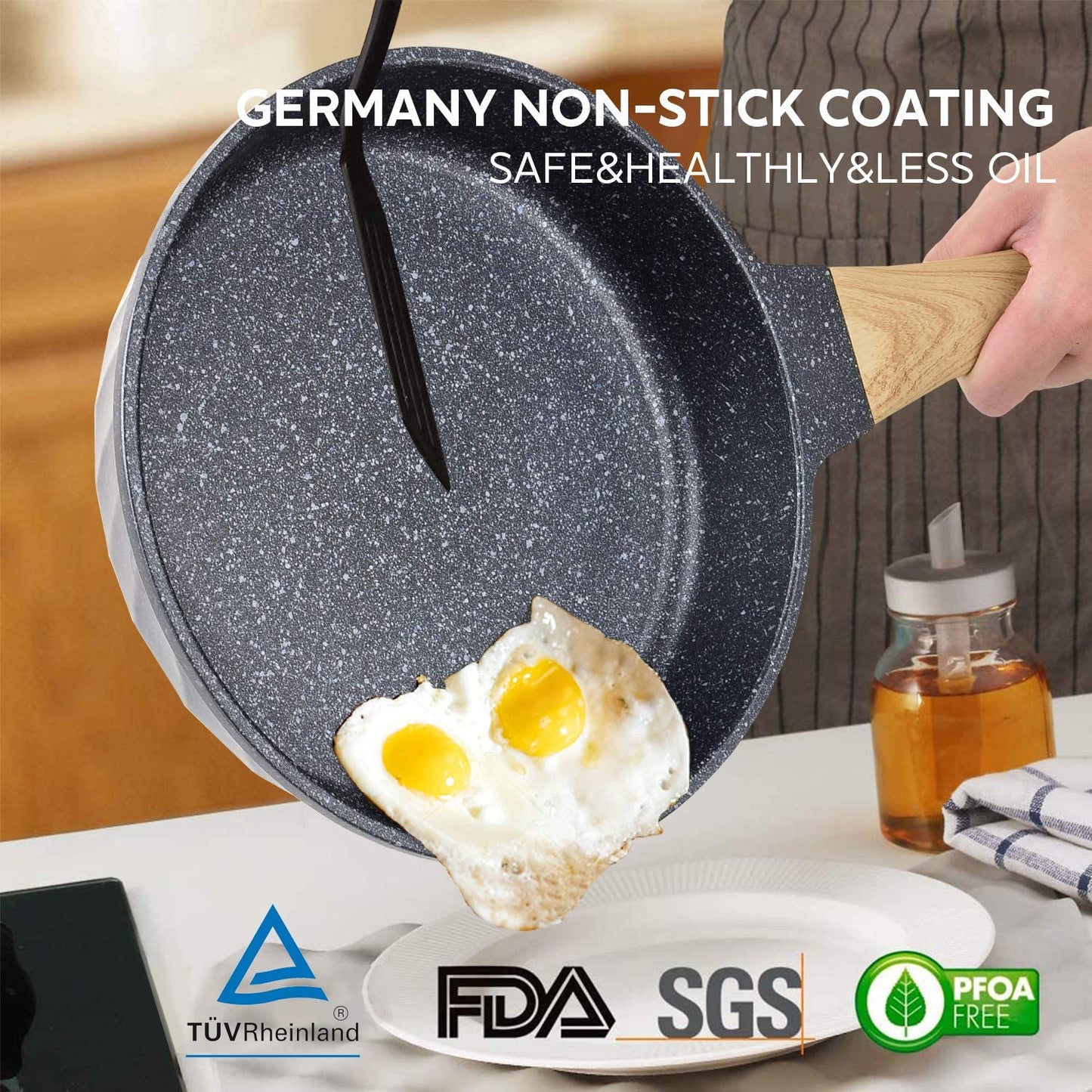 Essential Nonstick Frying Pan Set - Versatile Granite Skillets for Effortless Cooking (8", 9.5", & 11") - Perfect Holiday Gift for Home Chefs