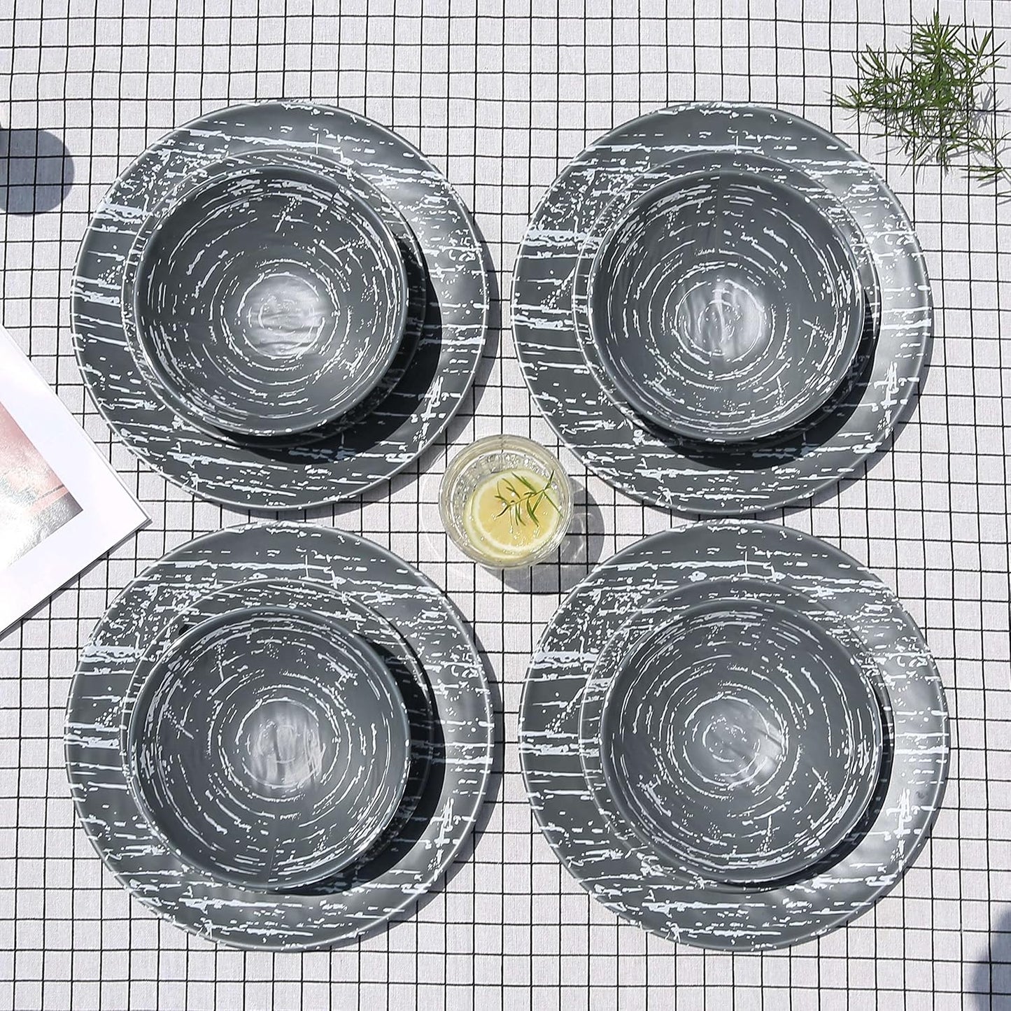 Elegant 12-Piece Melamine Dinnerware Set for 4 - Lightweight and Stylish Plates and Bowls for Every Occasion