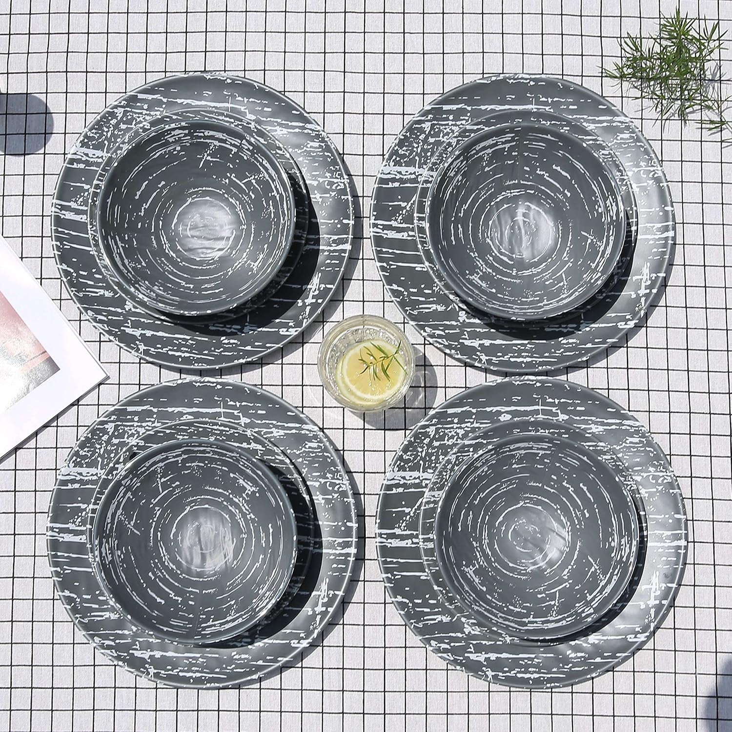 Elegant 12-Piece Melamine Dinnerware Set for 4 - Lightweight and Stylish Plates and Bowls for Every Occasion