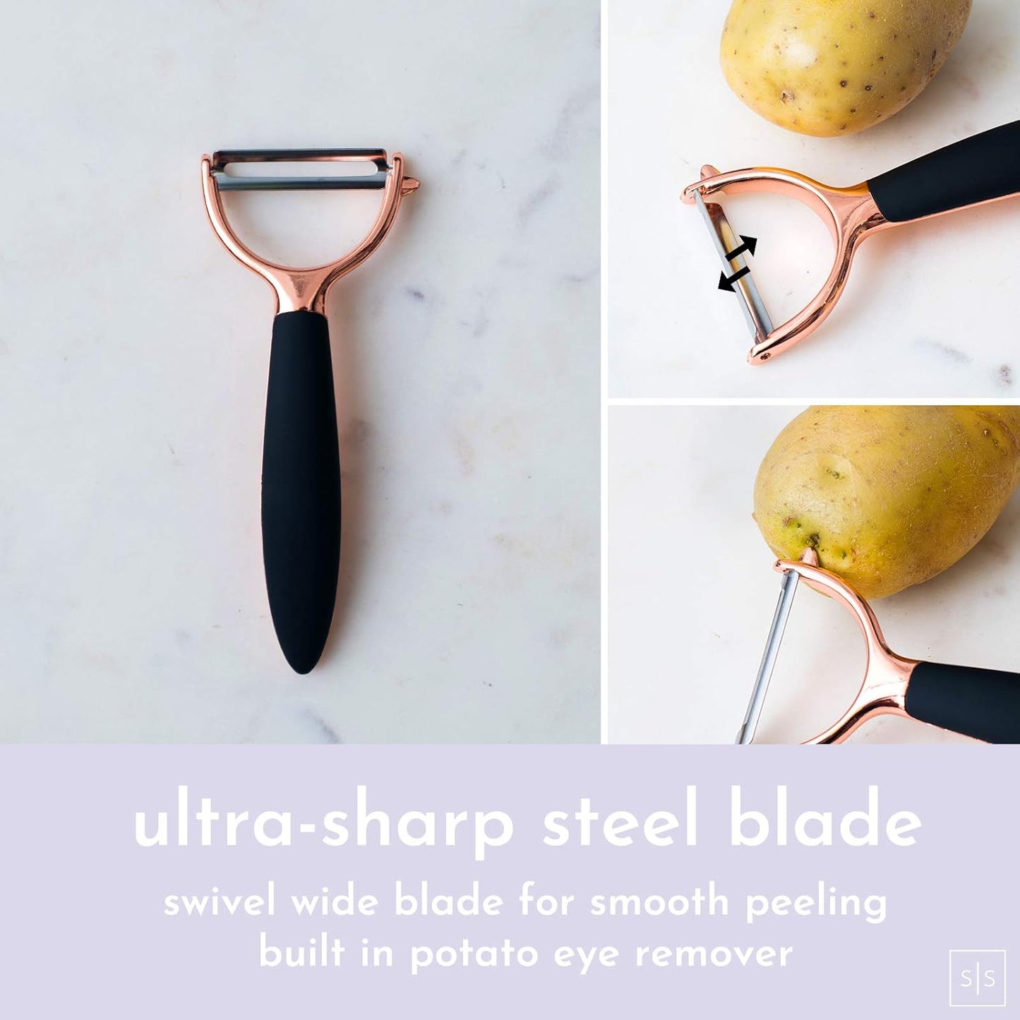 Luxe 8PC Black and Copper Cooking Tools and Utensils: Copper Kitchen Gadgets and Accessories with Anti-Slip Handles