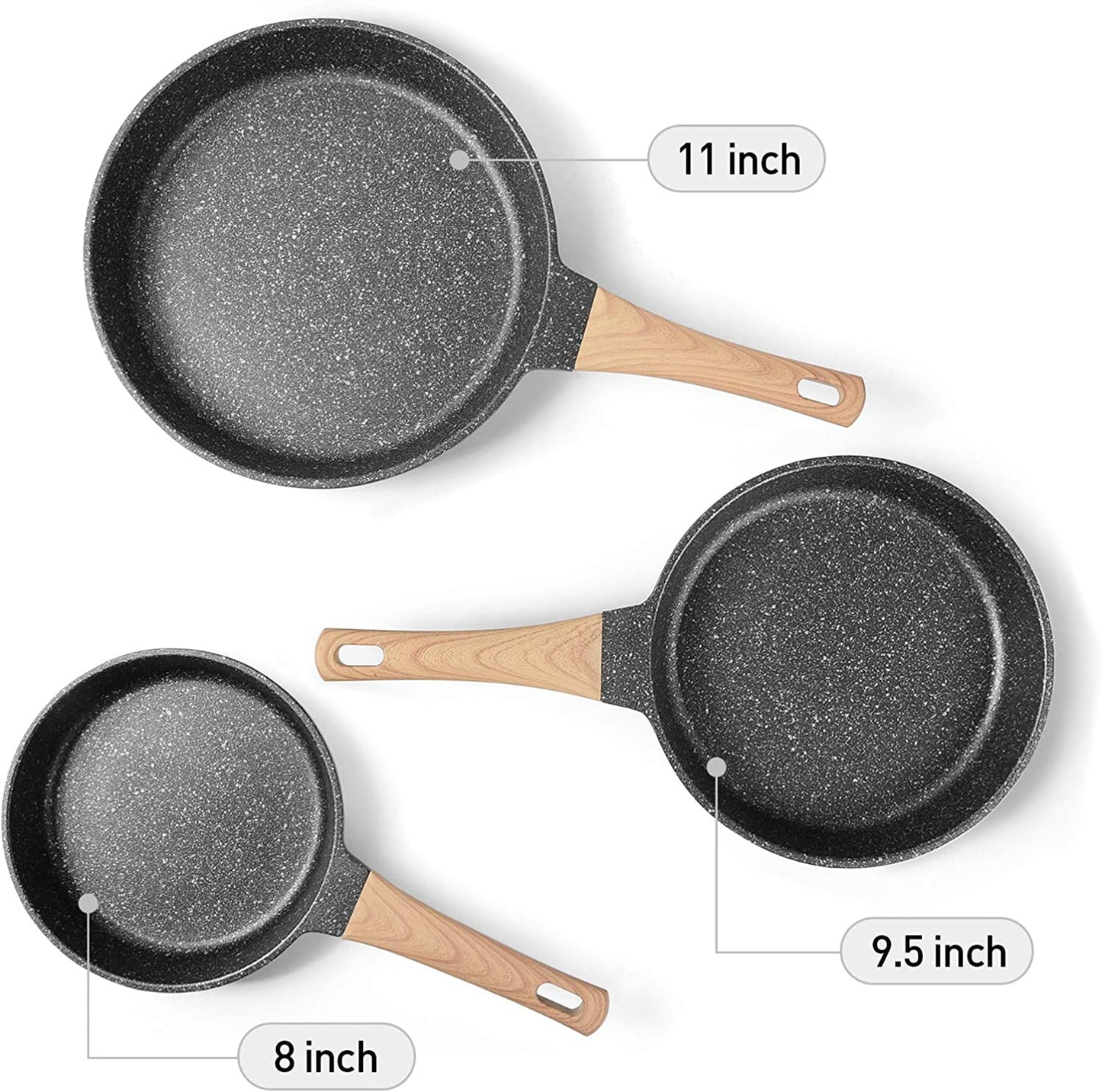 Essential Nonstick Frying Pan Set - Versatile Granite Skillets for Effortless Cooking (8", 9.5", & 11") - Perfect Holiday Gift for Home Chefs