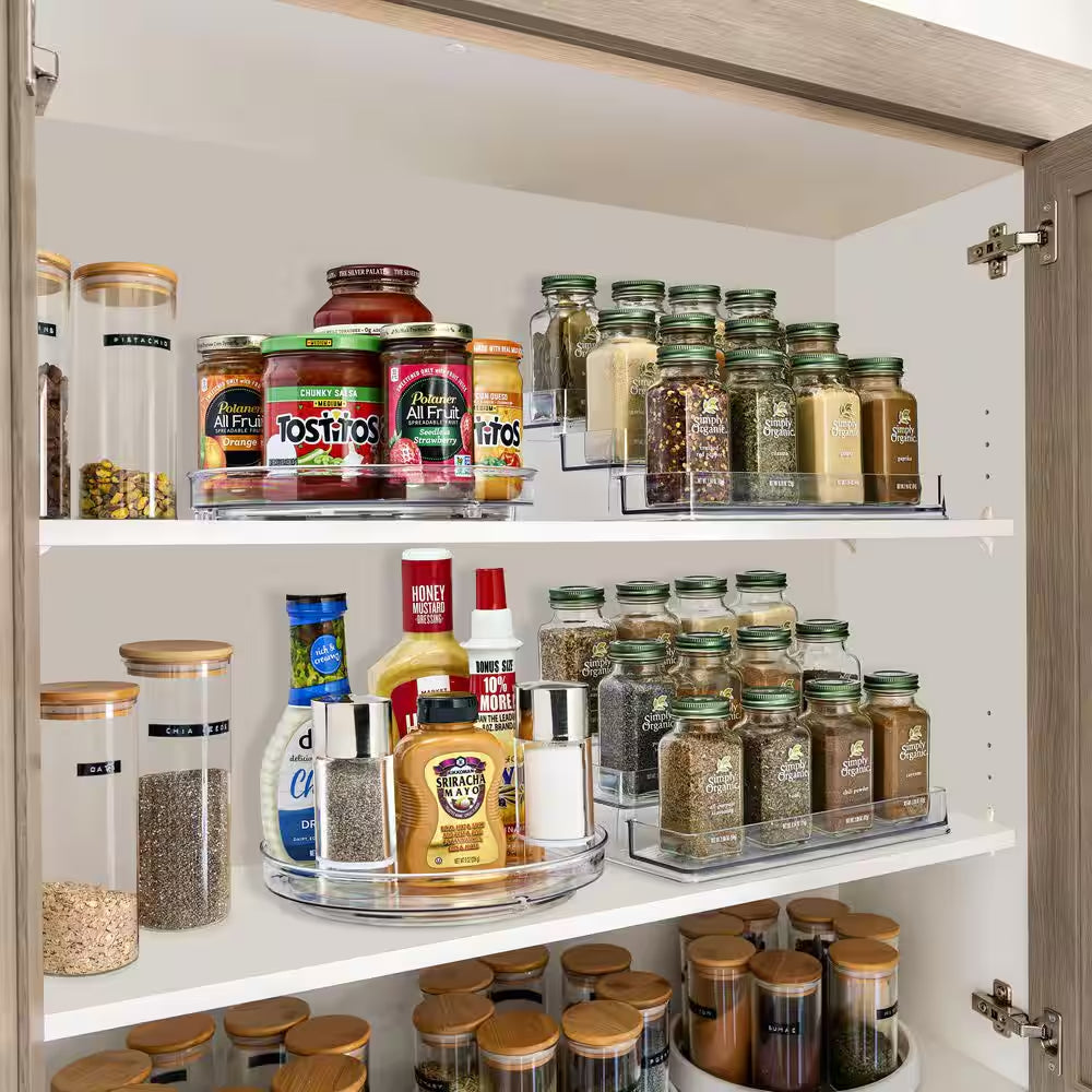 Ultimate Clear Condiment Organizer Set: 3-Tier Spice Racks & Lazy Susan for Effortless Kitchen Organization