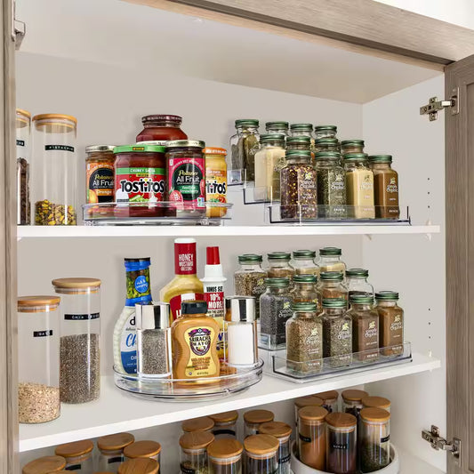 Ultimate Clear Condiment Organizer Set: 3-Tier Spice Racks & Lazy Susan for Effortless Kitchen Organization