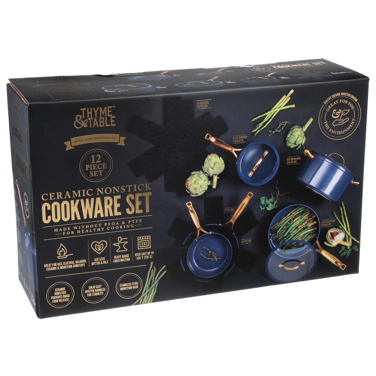Transform Your Cooking Experience with the Thyme & Table 12-Piece Non-Stick Cookware Set in Elegant Blue