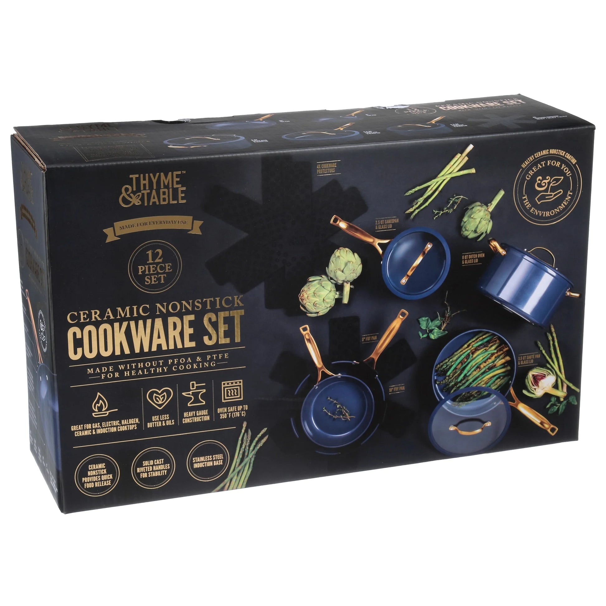 Transform Your Cooking Experience with the Thyme & Table 12-Piece Non-Stick Cookware Set in Elegant Blue